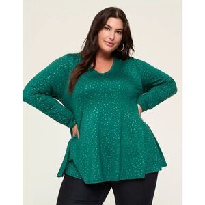 LANE BRYANT Green & Silver Polka Dots Plus Sz 22/24 Stretchy Swing Top NEW NWT